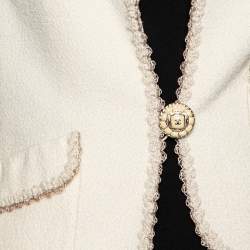 Chanel Cream Textured Wool Button Front Blazer Jacket M 