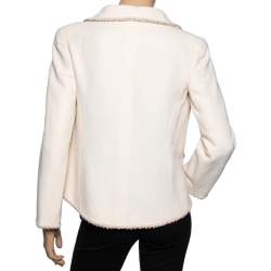Chanel Cream Textured Wool Button Front Blazer Jacket M 