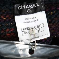 Pre Owned Chanel Multicolor Striped Lurex Knit Wool Button Detail Dress M