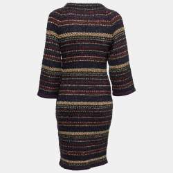 Pre Owned Chanel Multicolor Striped Lurex Knit Wool Button Detail Dress M