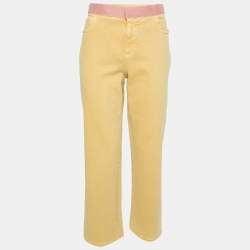 Chanel Yellow Denim Velcro Trim Detailed Straight Leg Jeans M