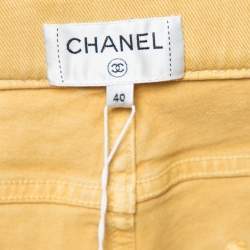 Chanel Yellow Denim Velcro Trim Detailed Straight Leg Jeans M
