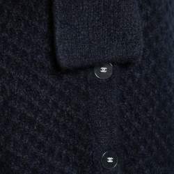 Chanel Navy Blue Cashmere & Silk Chunky Knit Scarf Detail Coat M