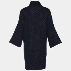 Chanel Navy Blue Cashmere & Silk Chunky Knit Scarf Detail Coat M
