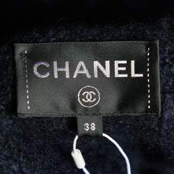 Chanel Navy Blue Cashmere & Silk Chunky Knit Scarf Detail Coat M