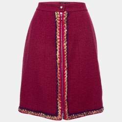 Chanel Burgundy Tweed Braid Trimmed Skirt L