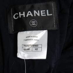 Chanel Black & Blue Tweed Pleated Midi Dress L