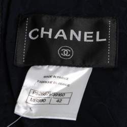 Chanel Black & Blue Tweed Pleated Midi Dress L
