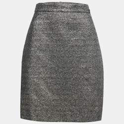 Chanel Gold Metallic Tweed A-Line Knee-Length Skirt L
