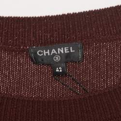 Pre Owned Chanel Burgundy Striped Cashmere Sweater Dress L