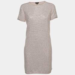 Chanel Pink Rhinestone Embellished Angora Wool Mini Dress M