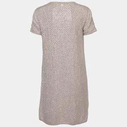 Chanel Pink Rhinestone Embellished Angora Wool Mini Dress M