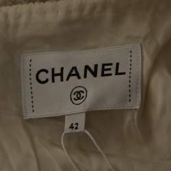 Pre Owned Chanel White Tweed Sleeveless Knee-Length Dress L
