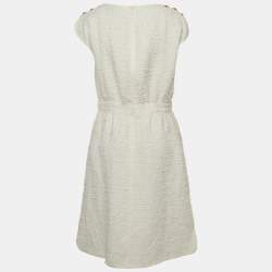 Pre Owned Chanel White Tweed Sleeveless Knee-Length Dress L