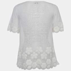 Chanel White Sequin Embroidered Mesh Pullover Top M