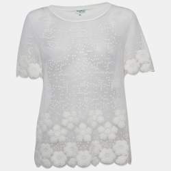 Chanel White Sequin Embroidered Mesh Pullover Top M
