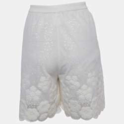 Chanel White Sequin Embroidered Mesh Scalloped Shorts L