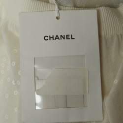Chanel White Sequin Embroidered Mesh Scalloped Shorts L