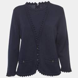 Chanel Navy Blue Cashmere Button Detailed Round Neck Sweater XL