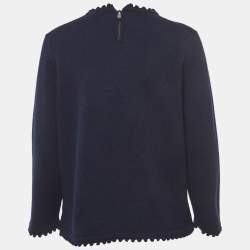 Chanel Navy Blue Cashmere Button Detailed Round Neck Sweater XL