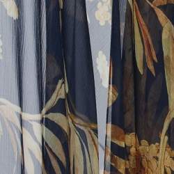 Chanel Navy Blue Floral Print Silk Open Front Coverup Kaftan S