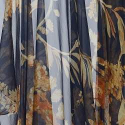 Chanel Navy Blue Floral Print Silk Open Front Coverup Kaftan S