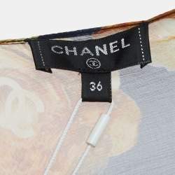 Chanel Navy Blue Floral Print Silk Open Front Coverup Kaftan S
