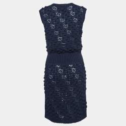 Pre Owned Chanel Navy Blue Cotton Knit Sleeveless Mini Dress L