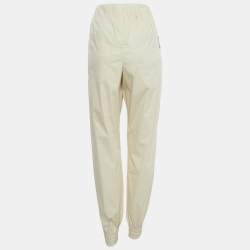 Chanel Light Beige Cotton Blend Waist Tie Detail Elasticated Hem Trousers M