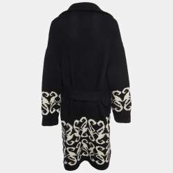 Pre Owned Chanel Black Wool/Cashmere Embellished Belted Cardigan L