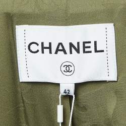 Pre Owned Chanel Green Gabardine Cuba Fringed Short Sleeve Jacket L 