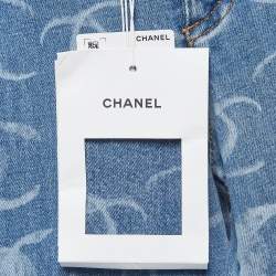 Pre Owned Chanel Blue CC Print Denim Embellished Jeans S Waist 28"