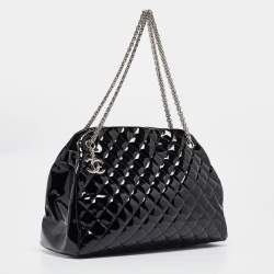 Pre Owned Chanel Black Quilted Patent Leather Large Just Mademoiselle Bowler Bag