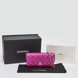 Chanel Pink Iridescent Quilted Patent Leather CC Chain Clutch