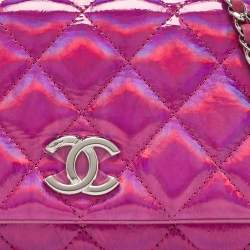 Chanel Pink Iridescent Quilted Patent Leather CC Chain Clutch