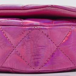 Chanel Pink Iridescent Quilted Patent Leather CC Chain Clutch