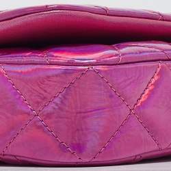 Chanel Pink Iridescent Quilted Patent Leather CC Chain Clutch