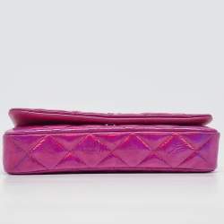 Chanel Pink Iridescent Quilted Patent Leather CC Chain Clutch