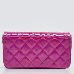 Chanel Pink Iridescent Quilted Patent Leather CC Chain Clutch