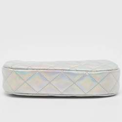 Chanel Silver Iridescent Quilted Patent Leather CC Chain Clutch