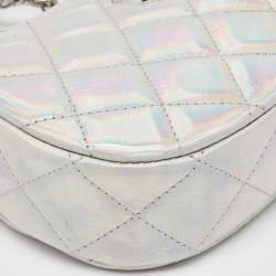 Chanel Silver Iridescent Quilted Patent Leather CC Chain Clutch