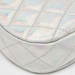 Chanel Silver Iridescent Quilted Patent Leather CC Chain Clutch