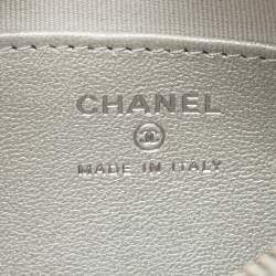 Chanel Silver Iridescent Quilted Patent Leather CC Chain Clutch