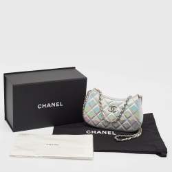 Chanel Silver Iridescent Quilted Patent Leather CC Chain Clutch