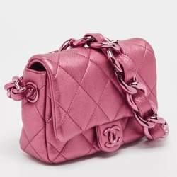 Chanel Metallic Pink Quilted Leather Mini Flap Bag