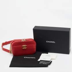 Pre Owned Chanel Red Quilted Caviar Leather Chic Affinity Belt Bag