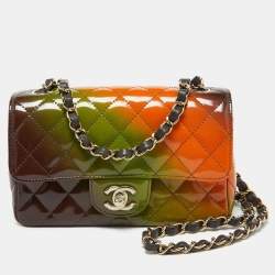 Pre Owned Chanel Multicolor Quilted Patent Leather Mini Rectangle Classic Flap Shoulder Bag