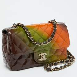 Pre Owned Chanel Multicolor Quilted Patent Leather Mini Rectangle Classic Flap Shoulder Bag