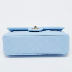 Pre Owned Chanel Blue Quilted Caviar Leather Small Classic Double Flap Bag
