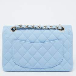 Pre Owned Chanel Blue Quilted Caviar Leather Small Classic Double Flap Bag